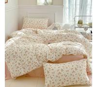 Covebett Ditsy Floral Single Duvet Cover Sets Beige Pink Flowers Botanical | Bedding Set Microfiber, Colourful, Aesthetic, 2 Piece, Girls, Quilt Cover 135x200 with Zipper Closure, 1 Pillowcase 50x75 cm