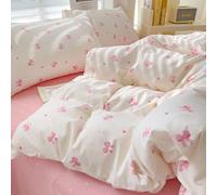 Covebett Double Bed Duvet Cover Sets Cotton White Pink Bows Hearts Romantic Bedding Set Cute Aesthetic Girls Women Bow Bowknot Heart Quilt Cover 200x200 with Zipper Closure and 2 Pillowcases 50x75 cm