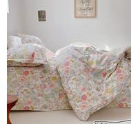 Covebett Duvet Cover 100% Cotton Double Pink Colourful Floral Flower Leaves Romantic Cotton Bedding Set Aesthetic Botanical Comforter Cover 200x200 cm with Zipper Closure and 2 Pillowcases 50x75 cm