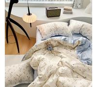 Covebett Duvet Cover Double Blue White Flowers Floral Botanical Meadow Reversible Bedding Set Blue Flower Print Microfiber Comforter Cover 200x200 cm with Zipper Closure and 2 Pillowcases 50x75 cm