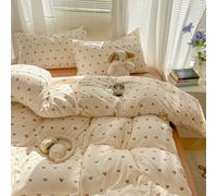Covebett Duvet Cover Double Heart Beige and Brown Heart Print Kawaii Bedding Set Girls Cream Love Hearts Aesthetic Microfiber Comforter Cover 200x200 with Zipper Closure and 2 Pillowcases 50x75cm