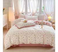 Covebett Duvet Cover Double Pink and White Floral Flowers Botanical Meadow Reversible Bedding Set Pink Flower Print Microfiber Comforter Cover 200x200 cm with Zipper Closure and 2 Pillowcases 50x75 cm