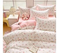 Covebett Duvet Cover Double White Pink Floral Flowers Botanical Meadow Reversible Bedding Set Pink Flower Print Microfiber Comforter Cover 200x200 cm with Zipper Closure and 2 Pillowcases 50x75 cm