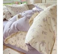Covebett Duvet Cover Double White Purple Floral Flowers Botanical Meadow Bedding Set Purple Lavender Flower Print Microfiber Comforter Cover 200x200 cm with Zipper Closure and 2 Pillowcases 50x75 cm
