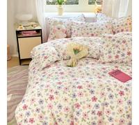 Covebett Duvet Cover Floral Double White Pink Flower Botanical Bedding Set Washed Microfiber 3pcs, Kawaii Style Girls Quilt Cover 200x200 with Zipper Closure and 2 Pillowcases 50x75 cm