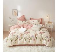 Covebett Duvet Cover King White Pink Floral Flowers Botanical Meadow Reversible Bedding Set Leaf Flower Print Microfiber Comforter Cover 220x230 cm with Zipper Closure and 2 Pillowcases 50x75 cm