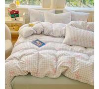 Covebett Duvet Cover Sets Double Bed Pink Bow Heart Bowknot Blue White Checked Plaid Microfiber Bedding Set Cute Aesthetic Girls Bows Quilt Cover 200x200 with Zipper Closure and 2 Pillowcases 50x75 cm