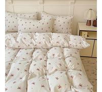 Covebett Duvet Cover Sets Double Bed White Brown Bow Bowknot Green Heart Microfiber Bedding Set Cute Aesthetic Girls Women Bows Hearts Quilt Cover 200x200 with Zipper Closure and 2 Pillowcases 50x75cm