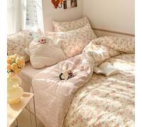 Covebett Duvet Cover Single Beige Pink Floral Flowers Botanical Meadow Reversible Bedding Set 2pcs Flower Print Microfiber Comforter Cover 135x200 cm with Zipper Closure and 1 Pillowcase 50x75 cm