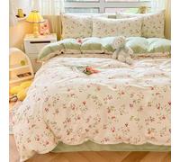 Covebett Duvet Cover Single White Green Floral Flowers Botanical Meadow Reversible Bedding Set Red Flower Print Microfiber Comforter Cover 135x200 cm with Zipper Closure and 1 Pillowcase 50x75 cm