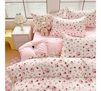 Covebett Duvet Cover Single White Pink Floral Flowers Botanical Meadow Reversible Bedding Set Red Rose Flower Print Microfiber Comforter Cover 135x200 cm with Zipper Closure and 1 Pillowcase 50x75 cm