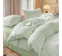 Covebett Green Gingham Duvet Cover Single Green White Gingham Plaid Checkered Grid Bedding Set Check Modern Washed Microfiber Comforter Cover 135x200 cm with Zipper Closure and 1 Pillowcase 50x75 cm