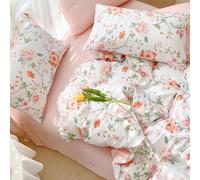 Covebett King Duvet Cover Sets White Pink Vintage Flowers and Leaves Floral Print Microfibre Bedding Set 3pcs Botanical Aesthetic Quilt Cover 220x230 with Zipper Closure and 2 Pillowcases 50x75 cm