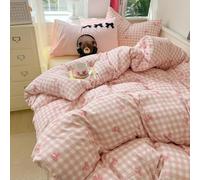 Covebett Pink Bow Duvet Cover Single Pink Gingham Plaid Checkered Bows Print Kawaii Bedding Set Girls Cute Bowknot Microfiber Comforter Cover 135x200 cm with Zipper Closure and 1 Pillowcase 50x75 cm