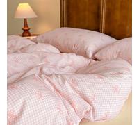 Covebett Pink Bows Duvet Cover Sets Double Bed Bow Bowknot Pink White Checked Plaid Microfiber Bedding Set Cute Aesthetic Girls Quilt Cover 200x200 with Zipper Closure and 2 Pillowcases 50x75 cm