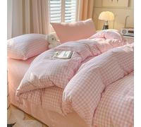 Covebett Pink Gingham Duvet Cover Double Pink White Gingham Plaid Checkered Grid Bedding Set Check Modern Washed Microfiber Comforter Cover 200x200 cm with Zipper Closure and 2 Pillowcases 50x75 cm