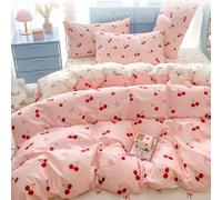 Covebett Pink Single Duvet Cover Sets Red Cherry Bows Pattern Microfiber Reversible Bedding Set 2pcs Cute Aesthetic for Teen Girls Quilt Cover 135x200 with Zipper Closure and 1 Pillowcase 50x75 cm