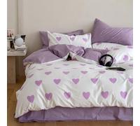 Covebett Purple Heart Single Duvet Cover Sets White and Purple Hearts Romantic Microfiber Reversible Bedding Set Aesthetic Girls Women Quilt Cover 135x200 with Zipper Closure and 1 Pillowcase 50x75 cm