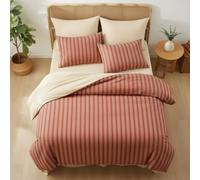 Covebett Red Striped Duvet Cover King Red and Beige Stripe Reversible Bedding Set 3pcs Modern Burgundy Microfiber Comforter Cover 220x230 cm with Zipper Closure and 2 Pillowcases 50x75 cm