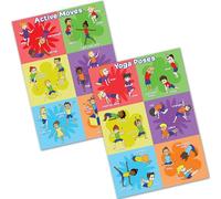 Covelico PE Posters for Gym for Elementary, Set of 2 - Exercise + Yoga Poses Poster, A3 Laminated Physical Education Classroom Decor, PE Teacher Essentials Physical Education Equipment for Gym Games