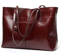 Covelin Women's Handbag Genuine Leather Tote Shoulder Bags Soft Hot Wine red