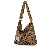 Covelin Women's Retro Large Size Canvas Shoulder Bag Hobo Crossbody Handbag Casual Tote, Leopard Brown, M