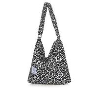 Covelin Women's Retro Large Size Canvas Shoulder Bag Hobo Crossbody Handbag Casual Tote, Leopard White, M