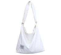 Covelin Women's Retro Large Size Canvas Shoulder Bag Hobo Crossbody Handbag Casual Tote, White, L