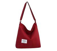 Covelin Women's Retro Large Size Canvas Shoulder Bag Hobo Crossbody Handbag Casual Tote, Wine Red, One Size
