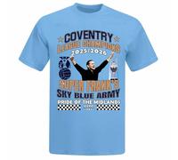 Coventry 2026 League Champions T-Shirt 100% Cotton Sky Blues Winners Tee with HD Front and Back Print Unisex Adult Sizes S-3XL Supporter Shirt
