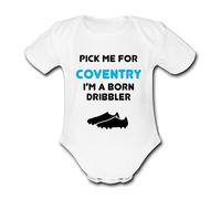 COVENTRY Born Dribbler Football Personalised Unique City Baby Vest Baby Grow Babygrow Cute Novelty Boys Girls Footy Funny