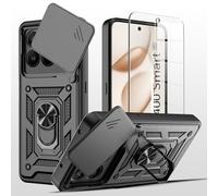 Cover Compatible with Honor 400 Smart 5G with 1 Pack Tempered Glass, with Camera Protection [Slidable] Case 360° Rotating Ring Military Support - Black