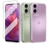 Cover Compatible with Motorola Moto E14 / G24 / G04 Case with 1 Pack Tempered Glass Screen Protector Phone Case for Motorola E14 / G24 / G04,Soft TPU Slim Fit Shockproof Anti-Scratch -black