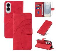Cover Compatible with Samsung Galaxy S25 Edge 5G (Not for S25) with 1 Piece Tempered Glass Screen Protector, PU Leather and Flip Case, Stand Function and Wallet Case (Red)