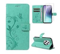Cover Compatible with Xiaomi Redmi 14C / Poco C75 / Redmi A4 5G, with 1 Piece Tempered Glass Screen Protector, PU Leather and Book Flip Case, Stand Function and Wallet Case - Green