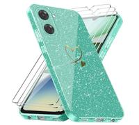 Cover Compatible with Xiaomi Redmi A5 4G EU Version (Not for Global Version), with 3 Pieces Tempered Glass Protective Film, Glitter and Anti-Fingerprint Case, Anti-Scratch and Soft Case - Green