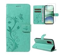 Cover Compatible with Xiaomi Redmi A5 4G (Not for 5G), with 1 Piece Tempered Glass Screen Protector, PU Leather and Book Flip Case, Stand Function and Wallet Case - Green