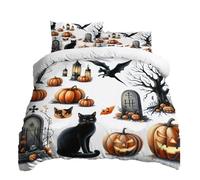Cover Double Three-piece Bedding Set Halloween Soft Match Strange Black Cat Comforter Cover and 2 Pillowcases for Bedroom（White-5,X-Large）