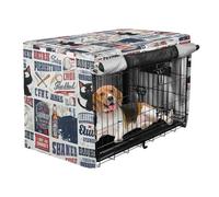 Cover for Dog Cage Pets Kennel Cover Roller Shades Vintage Cat and Sports Elements