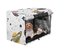 Cover for Dog Crate Pets Kennel Cover Dog Crate Curtains Cartoon Outer Planets and Alphabet White