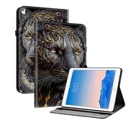 Cover for iPad 9.7 Zoll 6./5. Generation 2018/2017, Ultra Slim Lightweight PU Leather Case Cover with Auto Wake / Sleep Shockproof Folding Stand, Lion Black Gold