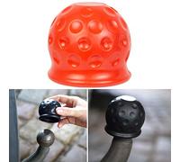 Cover for trailer couplings, 1 piece, in red, made of plastic, for Ø 50 mm ball head part, in golf ball shape, trailer coupling cap, protective cap for car connection