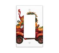 Cover plates for fall harvest switch, outlet covers, Thanksgiving turkey and pumpkins in a rustic red truck, festive wall accents, wall plaques