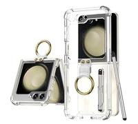 Cover Samsung Galaxy Z Flip5 5G Clear case with |Capacitance Pen|, Z Flip5 5G Shell All-inclusive Phone Case with Ring Video Stand, S pen Shockproof Case Compatible with Samsung Z Flip 5-transparente