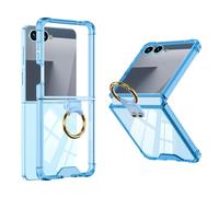 Cover Samsung Galaxy Z Flip7 5G Clear case with, Shell All-inclusive Phone Case with Ring Video Stand, Shockproof Case Compatible with Samsung Z Flip 7-Blue