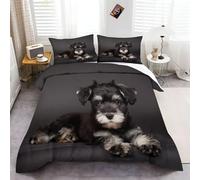 Cover Set Double, 3 Piece Miniature Schnauzer Puppy Print Bedding Set Grey and black Print Duvet Set Soft Quilt Cover with 2 Pillowcases, for Double Bed 79" x 79"