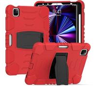 Cover with Support for Samsung Tab A7 2020 T500 T505, Durable Hybrid Shock Resistant Three Layer Silicone Protective Case for Kids Tablet (Red)