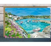 Coverack, Cornwall, a handcrafted paper collage art card, 5x7 inches, printed on premium FSC-certified matte paper