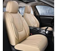 Coverado Car Front Seat Covers with Lumbar Support and Removable Headrest, Breathable Leather Seat Cushion, Universal Fit for Truck Motor Vehicles (Beige, 2 Pack)
