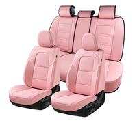 Coverado Car Seat Covers Full Set, 5 Piece Car Seat Protector with Removable Headrest, Nappa Leather Breathable Front Back Rear Seat Cushion Universal Fit for Truck Automotive Most of Cars Pink